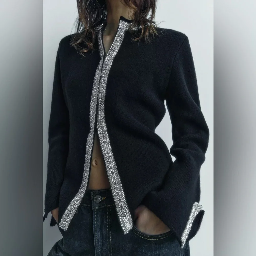 NWT Zara Jacket | ZARA 100% WOOL BEADED CARDIGAN/ JACKET (Size: M) - Picture 1 of 16